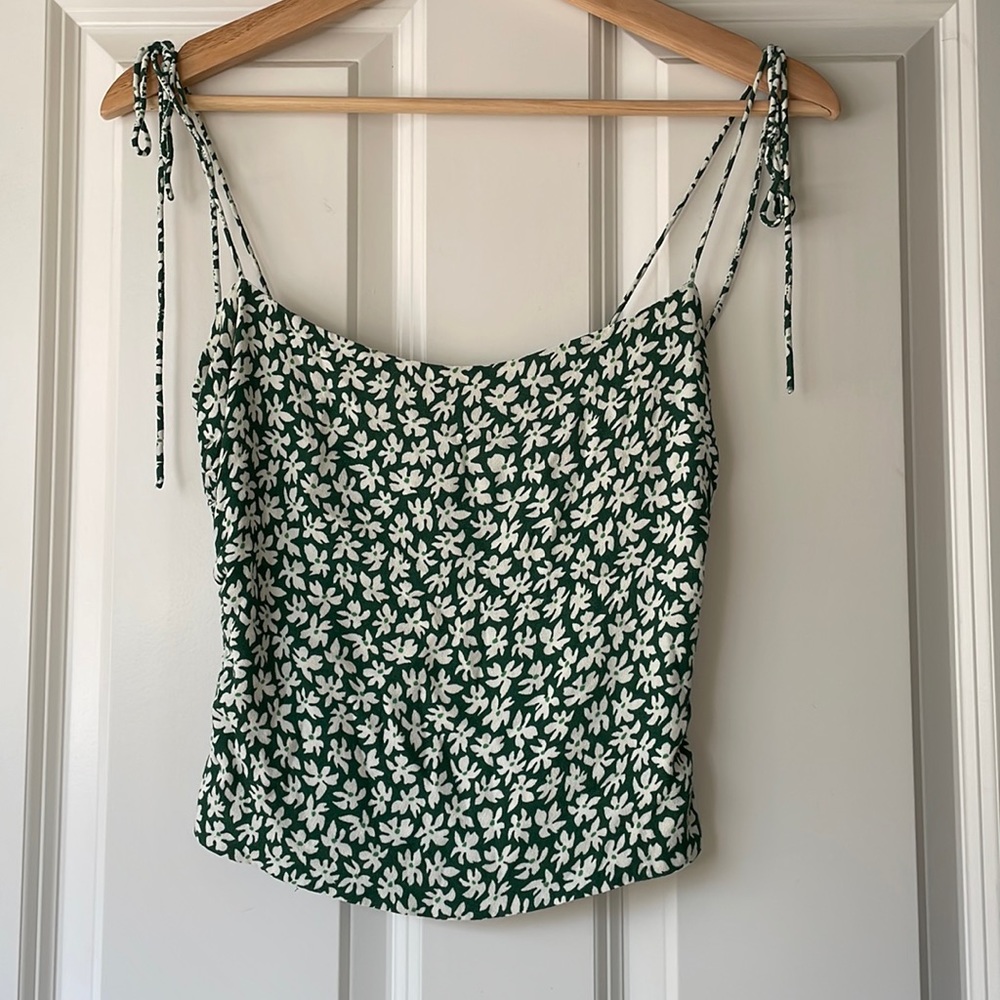 Reformation Lily Top Green Floral Zip Back 4